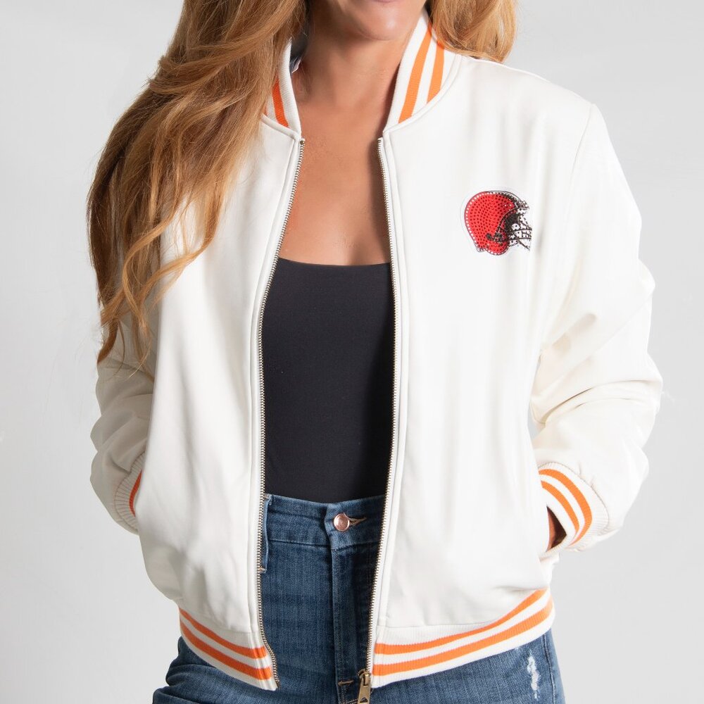NFL Cleveland Browns White Vegan Leather Jacket